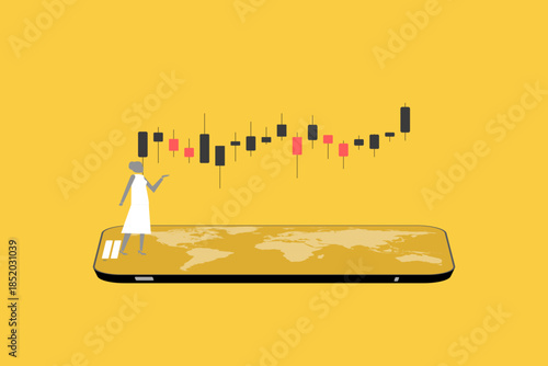 Business woman analyzing Stock market candle chart.concept of forex trading graph financial data, investor, cryptocurrency