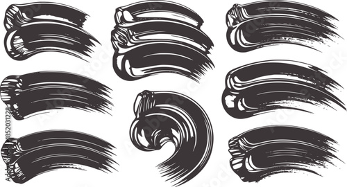 Collection of bold black paint brush strokes white