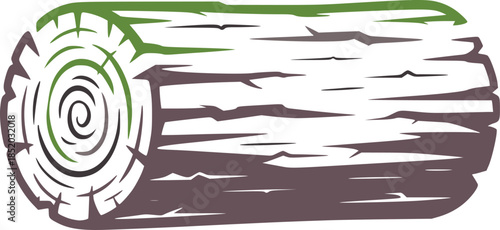 Minimalist black and white log cross section with green accents