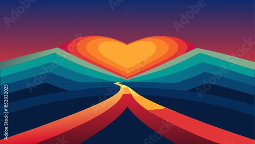 Heart-shaped mountain sunset