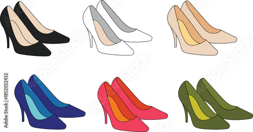 Assortment of High Heel Shoes in Various Colors on White Background high heels footwear