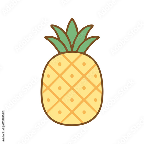 Pineapple vector illustration set of fresh tropical fruits with leaves and juicy yellow pineapple isolated on white background
