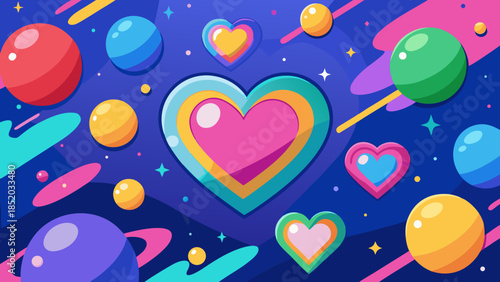 Whimsical heart and planet illustration