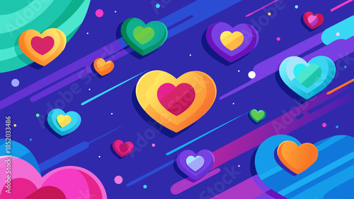 Colorful hearts floating in space