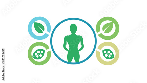 Abstract human silhouette combined with circular and leaf elements, representing holistic health and wellness harmony.
