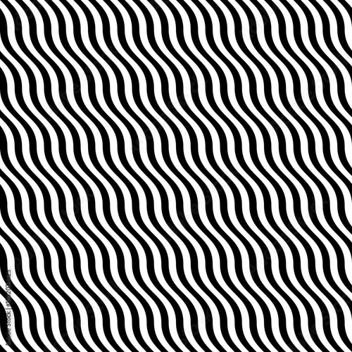 Black and white seamless pattern. Modern geometric background with wavy lines.