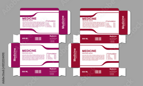 Medicine box packaging template in vector format. Print-ready and editable, suitable for tablets, capsules, or other health supplements. Professional layers and die-cut-ready layout for easy use.