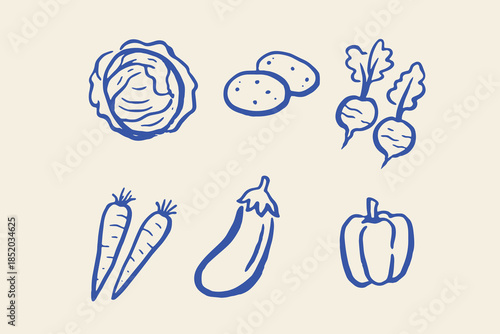 Vegetable Set Doodle Outline Vector Illustration