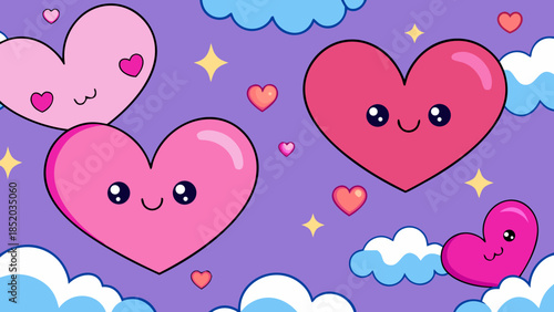 Playful hearts in cloudy sky