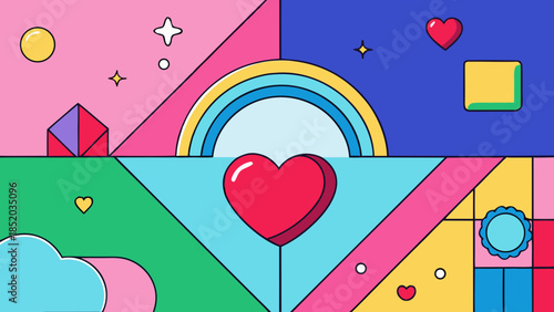 Colorful heart with rainbow and shapes