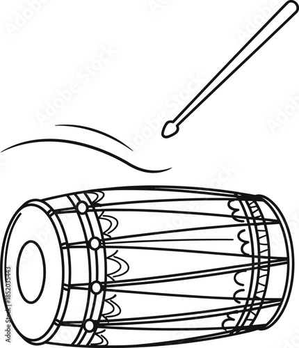 Traditional indian drum and drumstick illustration