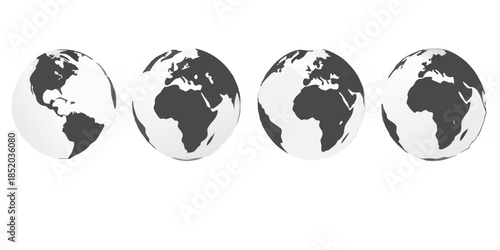 Four stages of the lunar cycle depicted with a globe in grayscale