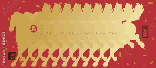 Golden Horse Lunar New Year Banner with Traditional Seal