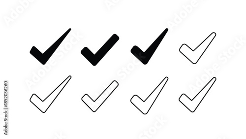 A collection of check mark icons in varying shades of black and white