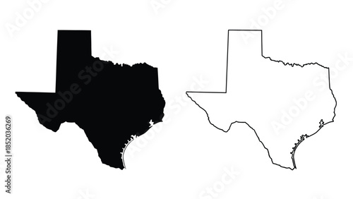 Texas state outline presented in filled black and outlined white versions