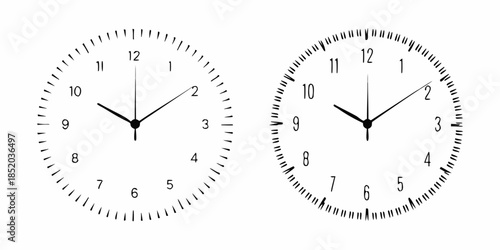 Two analog clocks displaying slightly different times on a white background