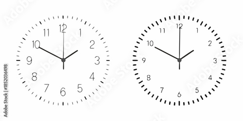 Two analog clocks displaying slightly different times in a minimalist style