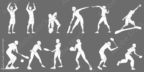 Illustrations of people in various athletic poses showcasing dynamic movement sequences