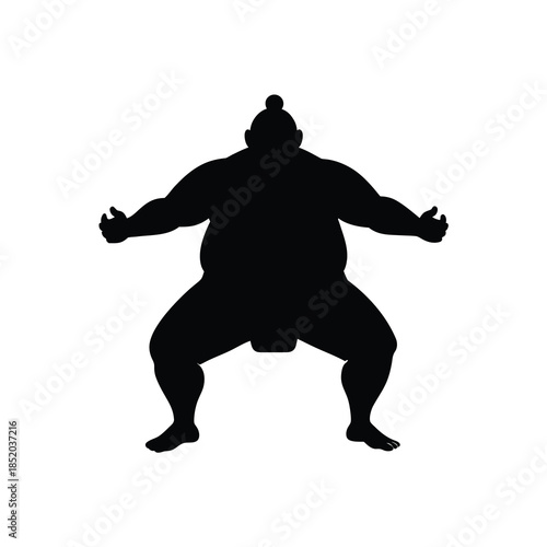 Silhouette of sumo wrestler in traditional pose large male athlete sport culture