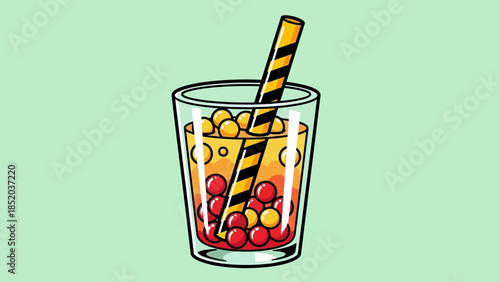 Illustration of a Glass of Bubble Tea with Straw.