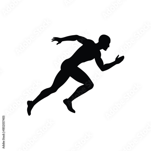Silhouette of man running in profile view male athlete sprinter in action motion