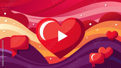 Heart with play button on colorful background
