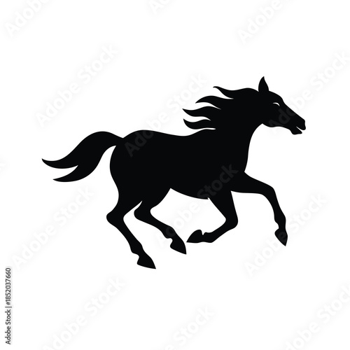 Running horse silhouette vector illustration isolated on white background, speed and freedom