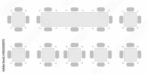 Overhead view of conference room layouts with tables and chairs