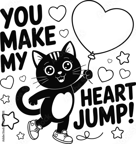 A cute cartoon illustration of a happy birthday card featuring a funny kitten and festive feline friends in a vector art style with hearts and love