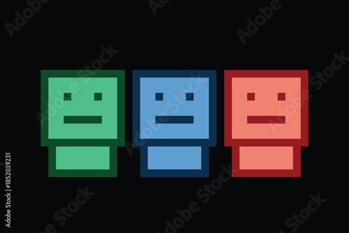 Cartoon humanoid robot learning toy robotic engineer bot machine business vector character automation electronic technology background 8bit artificial intelligence pixel art.