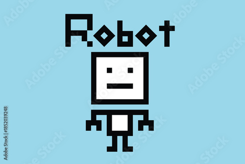 Cartoon humanoid robot learning toy robotic engineer bot machine business vector character automation electronic technology background 8bit artificial intelligence pixel art.