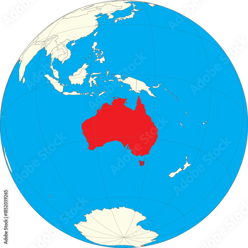 Australia Map on Earth Planet Globe World Map Editable Vector