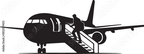  Silhouette passenger boarding airplane steps travel preparation Vector Illustrator