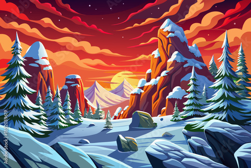 Snow covered pine trees dominate a protected national park landscape, highlighting preserved wilderness, seasonal beauty, and untouched winter ecosystems