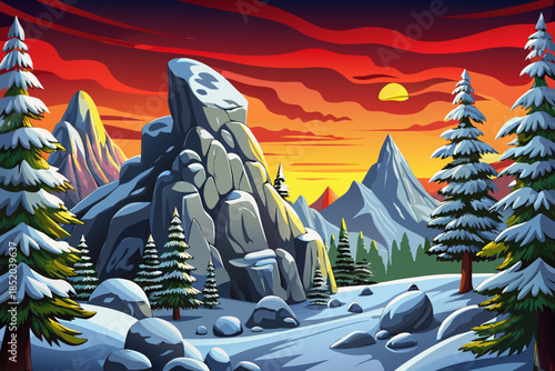 Snow covered pine trees dominate a protected national park landscape, highlighting preserved wilderness, seasonal beauty, and untouched winter ecosystems