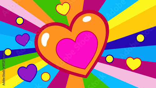 Colorful heart with radiant background