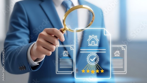 Business professional reviews real estate quality assessment and customer feedback