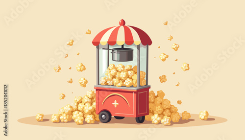 Mini popcorn machine with piles of popcorn and text space