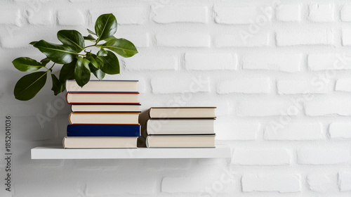 Wallpaper Mural Minimalist library shelf with many books, clean composition, palette of matte cream, graphite gray, and vivid cobalt, modern abstract educational poster design, AI generated Torontodigital.ca