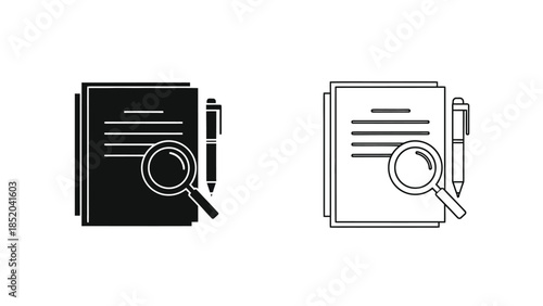 Documents pens and magnifying glasses a detailed inspection graphic illustration