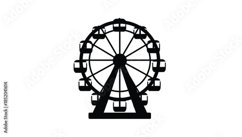 A striking black silhouette of a large ferris wheel against a white background