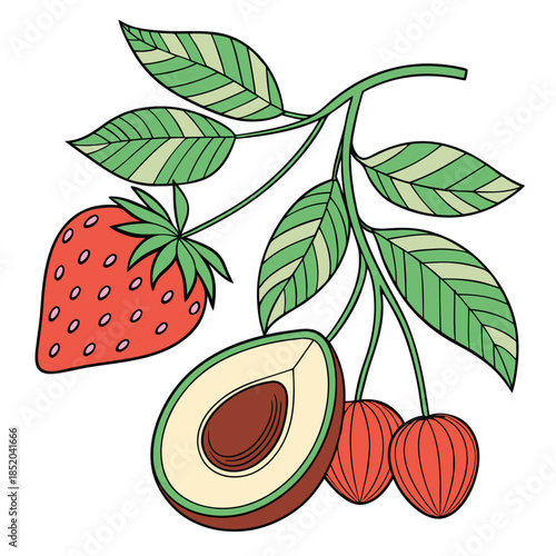 set of autumn leaves and fruits