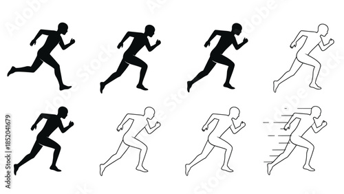 Silhouettes of people running a collection of dynamic action poses