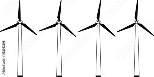 Four Black Outline Wind Turbines in a Row energy renewable