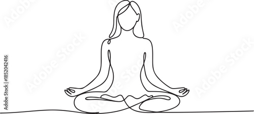Woman sitting in lotus pose yoga.one line  vector illustration  with out background