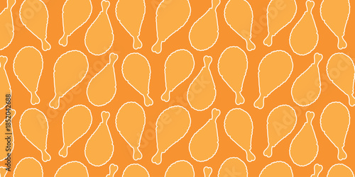 Vibrant orange seamless pattern featuring stylized chicken drumsticks with white outlines