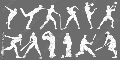 A sequence of illustrations depicting various cricket batting and fielding actions