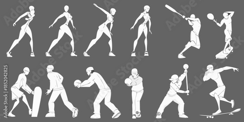Dynamic figure poses a sequence depicting action and movement in illustration