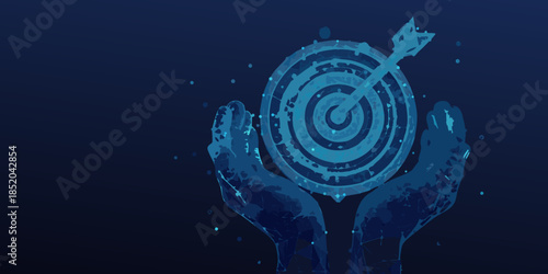 Hands cradling a glowing target with concentric circles digital illustration