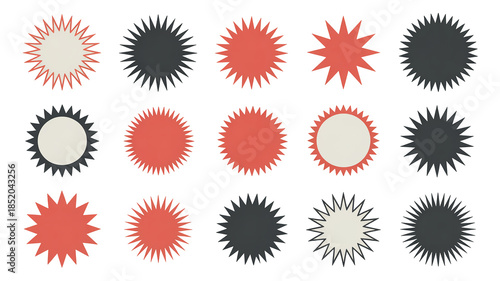 Abstract retro starburst shapes collection isolated on transparent background
